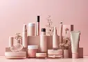Download AI generated various cosmetic products arranged together on a pink background for free.webp